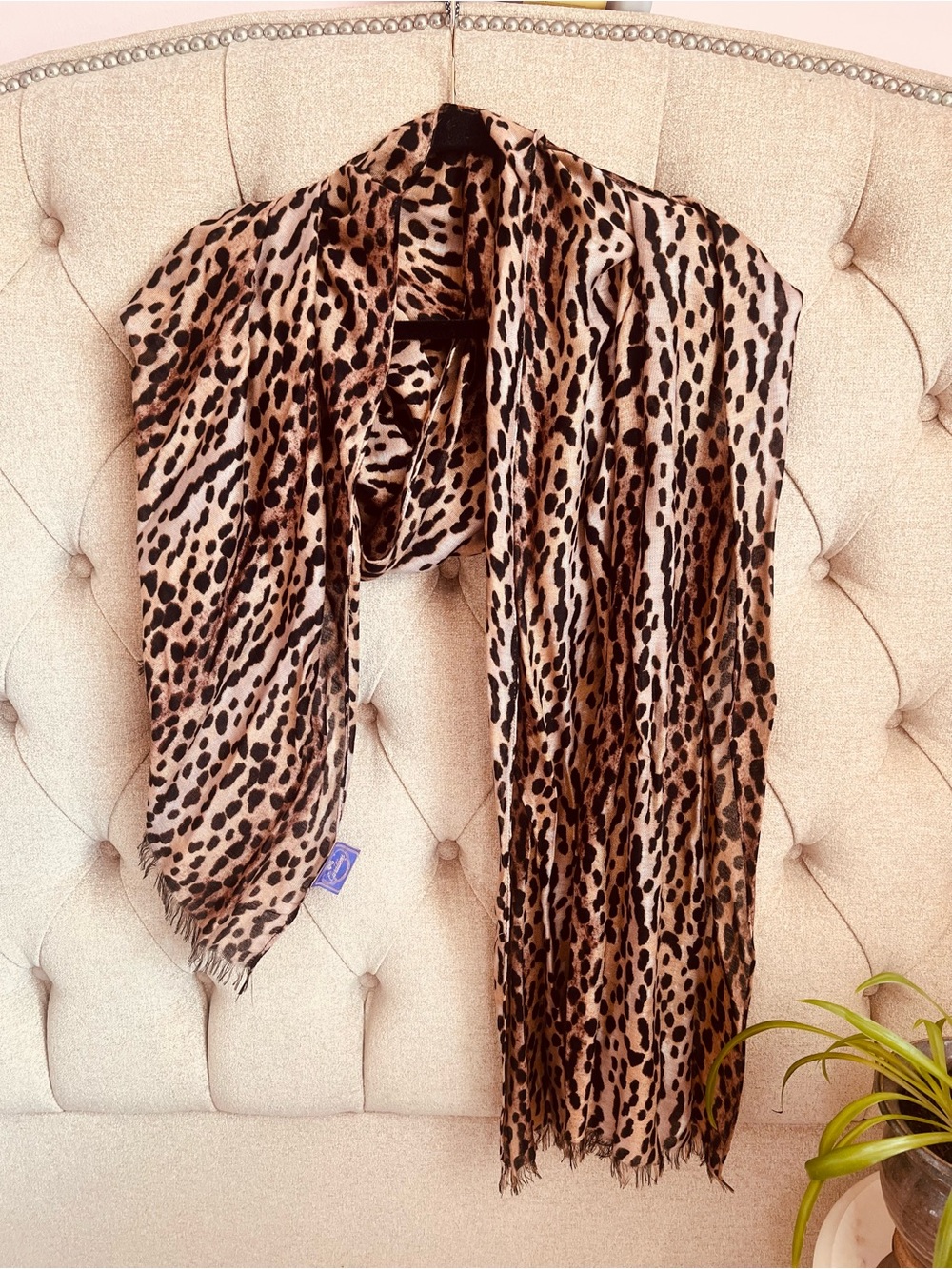 Curations Cheetah Print Animal Print lightweight Scarf fringe viscose